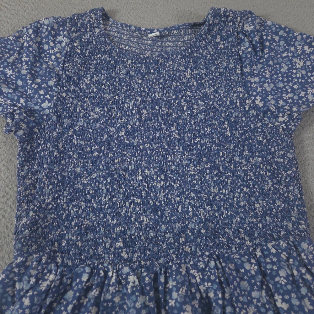 Old Navy Top Womens Large Blue Flutter-Sleeve Smocked Peplum Blouse Floral Ditsy